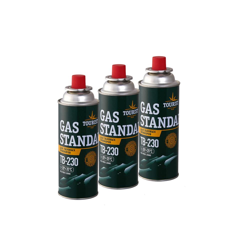 Баллон газовый цанговый TOURIST STANDARD для портативных приборов 230 г. комплект 3 шт.